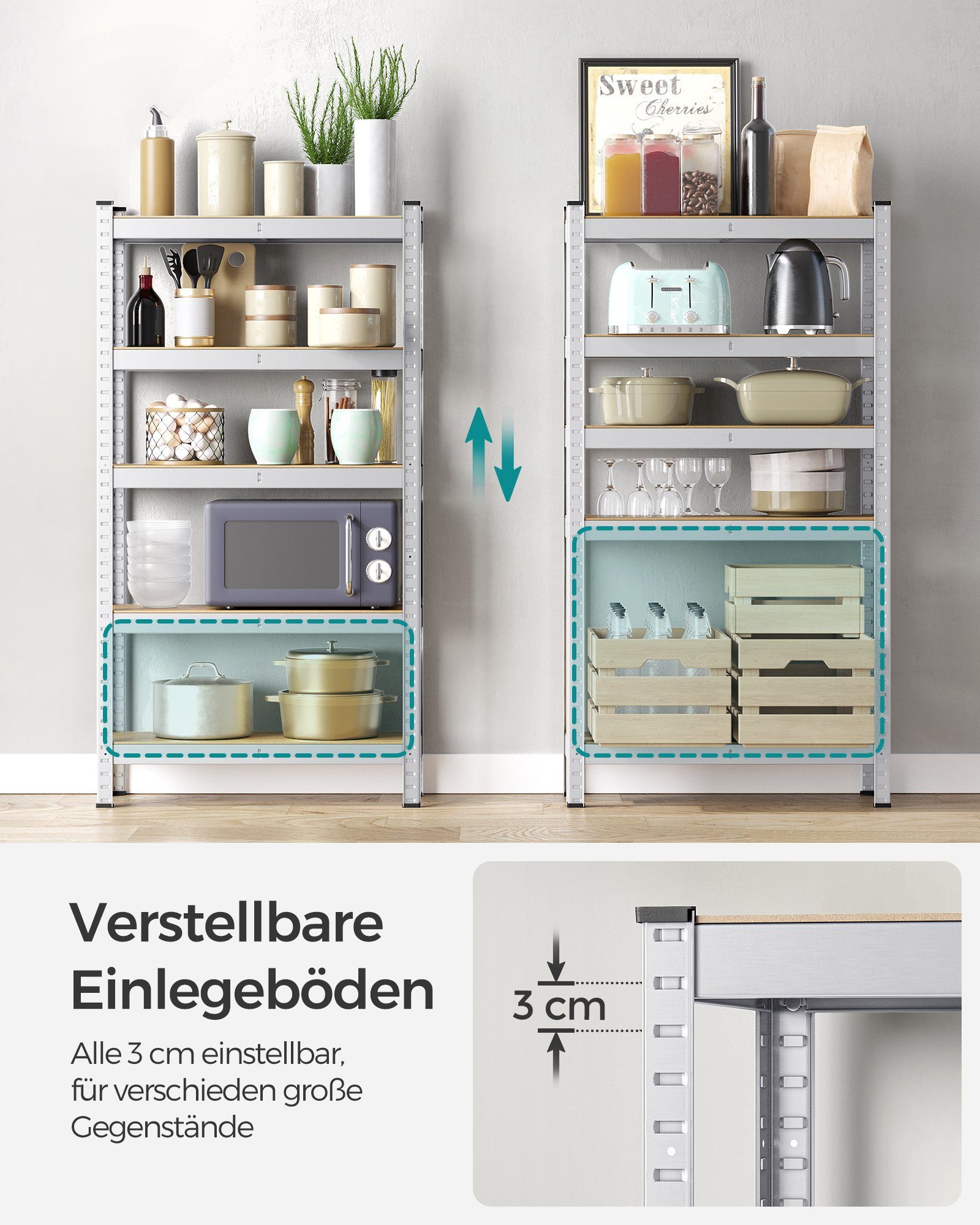 SONGMICS Schwerlastregal Standregal, 1-tlg., 5 Ablagen, Küchenregal
