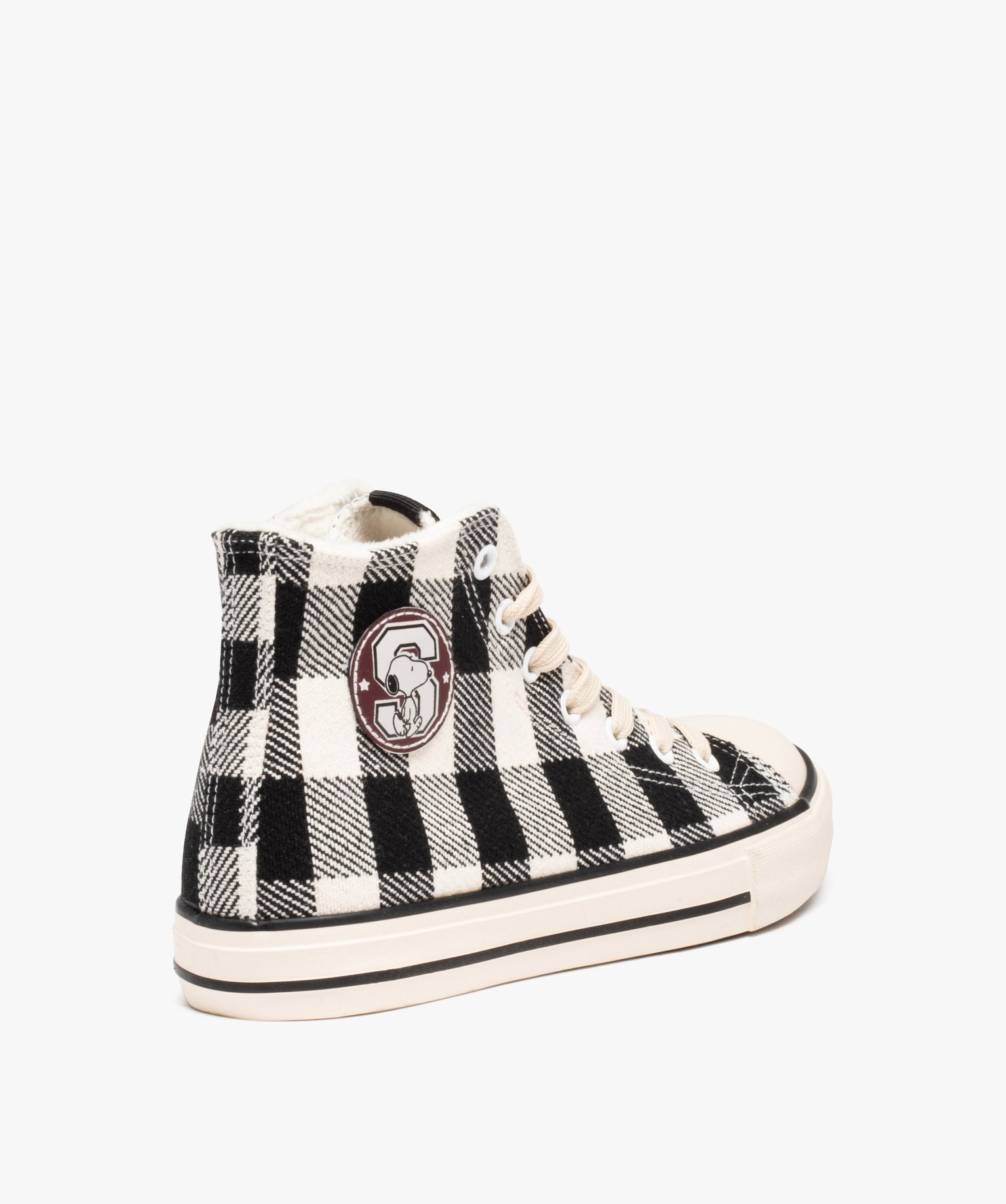 Baskets femme montantes en toile avec motif à carreaux - Sn... noir | GEMO