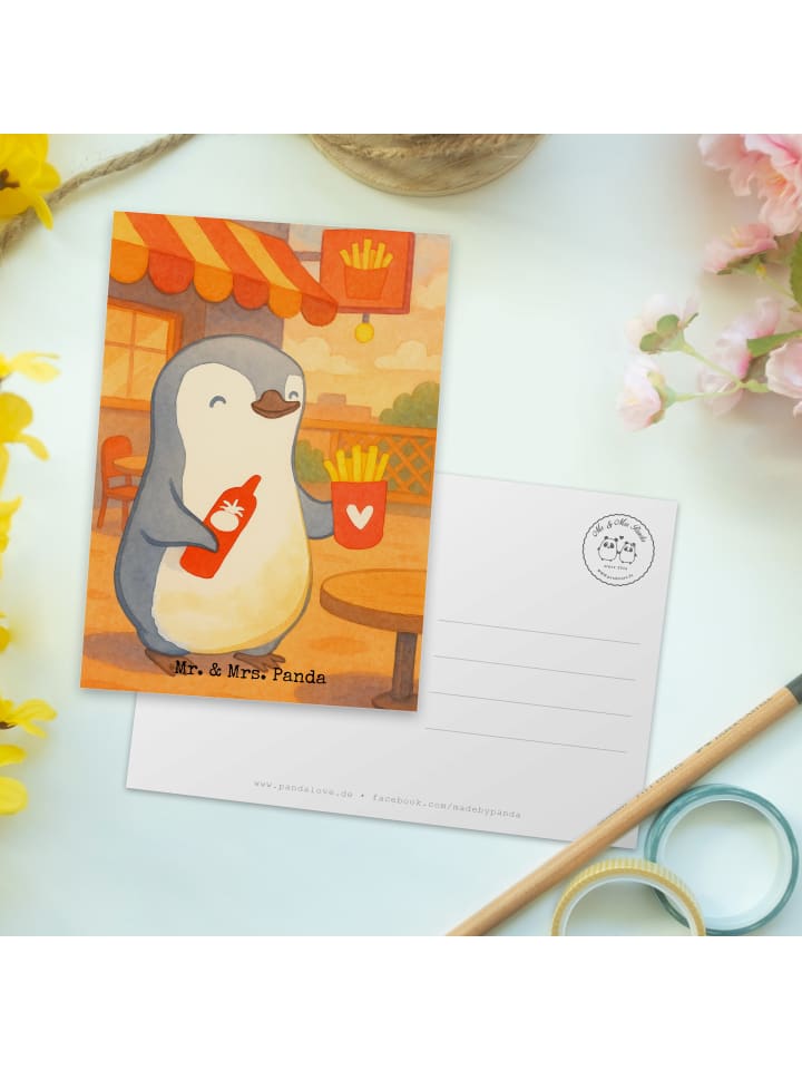 Mr. & Mrs. Panda Postkarte Pinguin Pommes Design ohne Spruch in Weiß günstig kaufen onesize