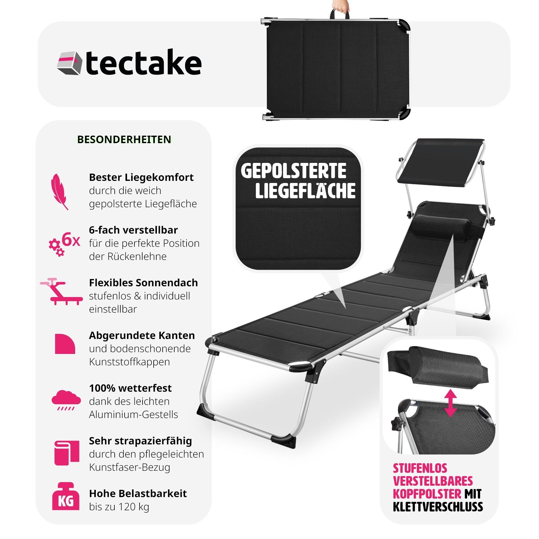 tectake Gartenliege Lorella, 1, 1 St., 1tlg., Zurückklappbar