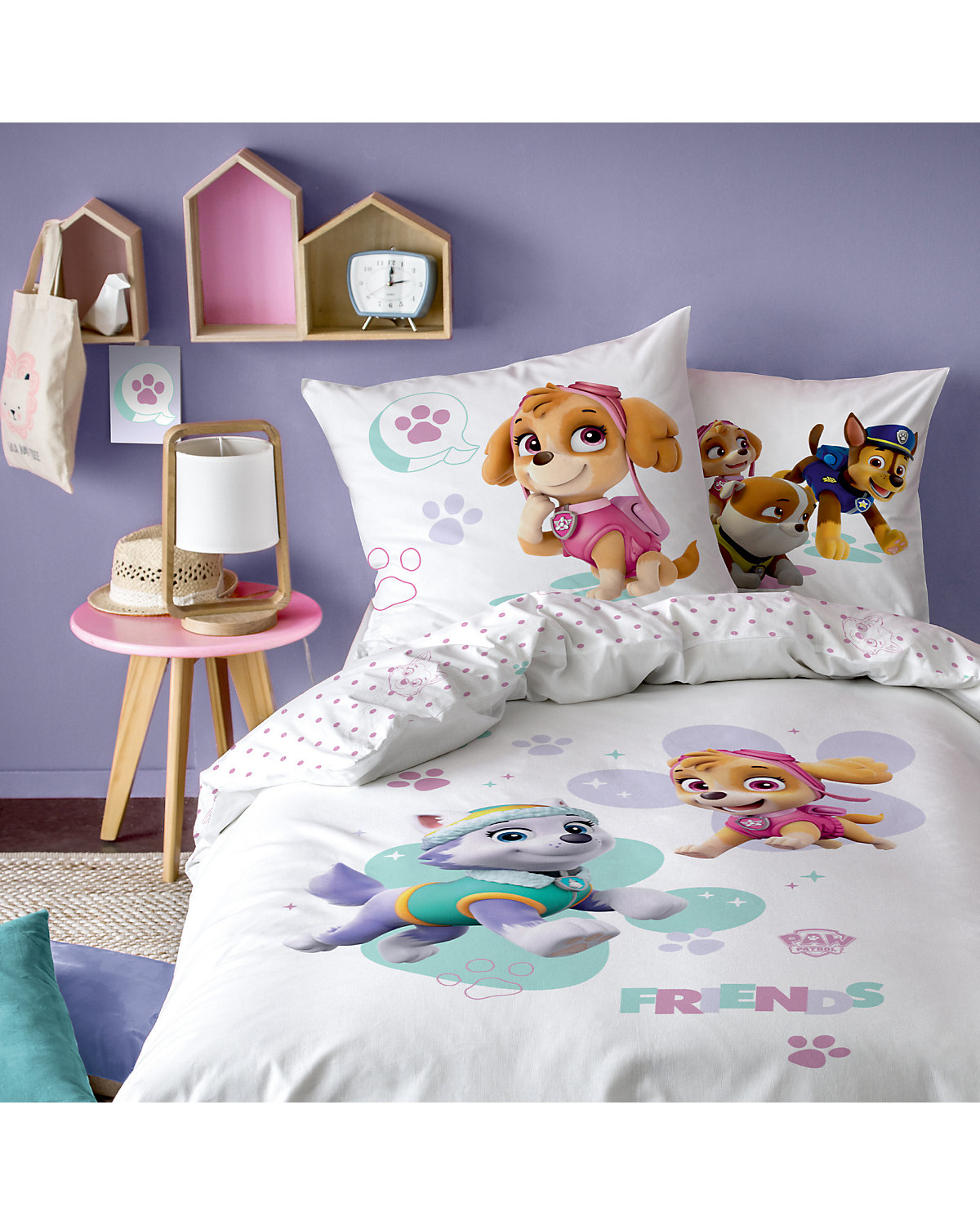 Wende-Kinderbettwäsche PAW Patrol, Renforcé, weiß,  135 x 200 cm + 80 x 80 cm