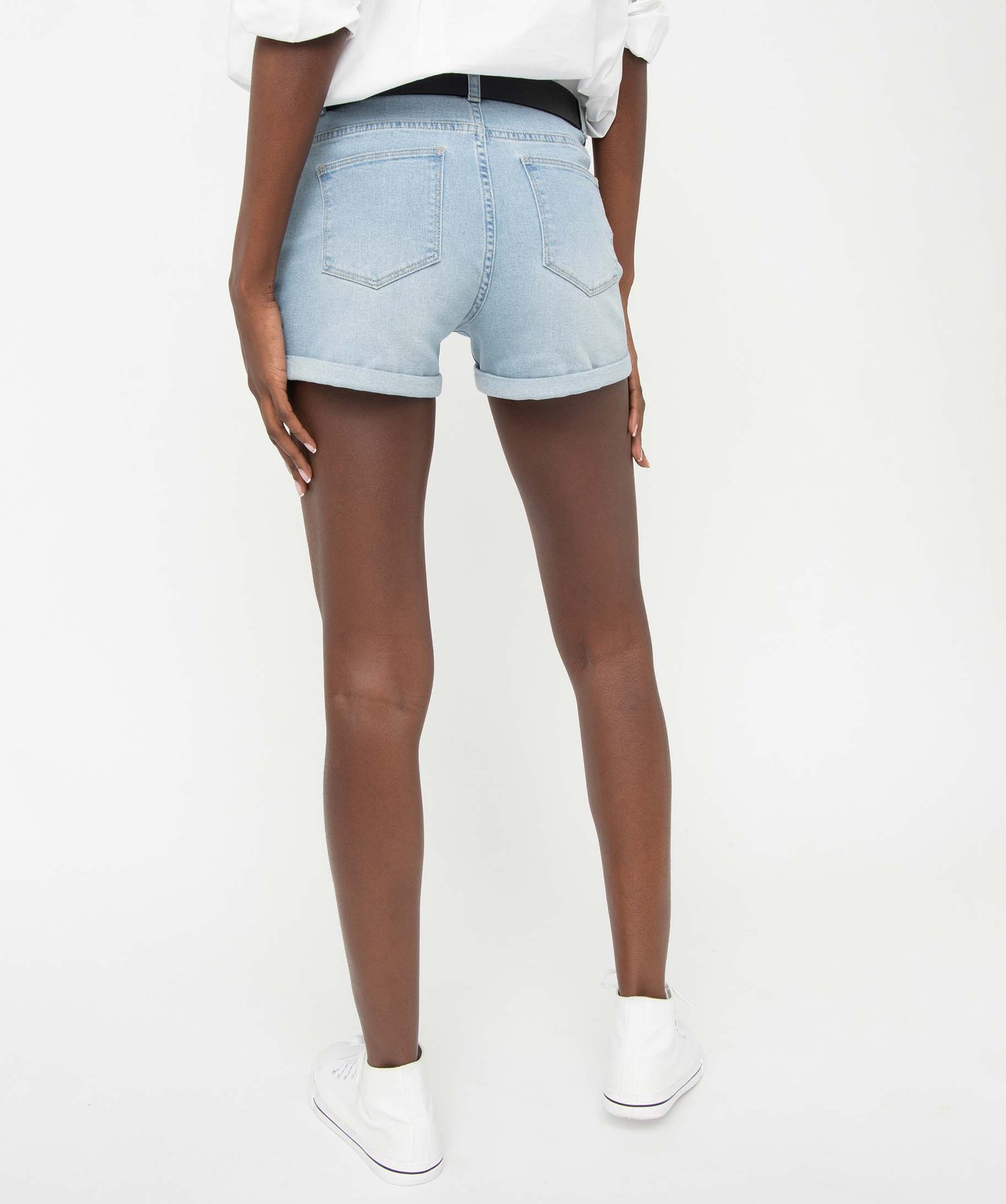 Short femme en jean avec revers cousus bleach | GEMO