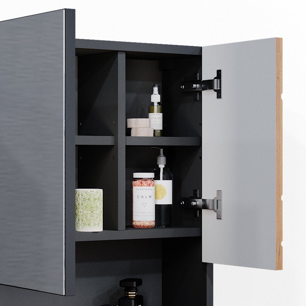 Vicco Spiegelschrank Badspiegel Badschrank IRMA Anthrazit / Goldkraft