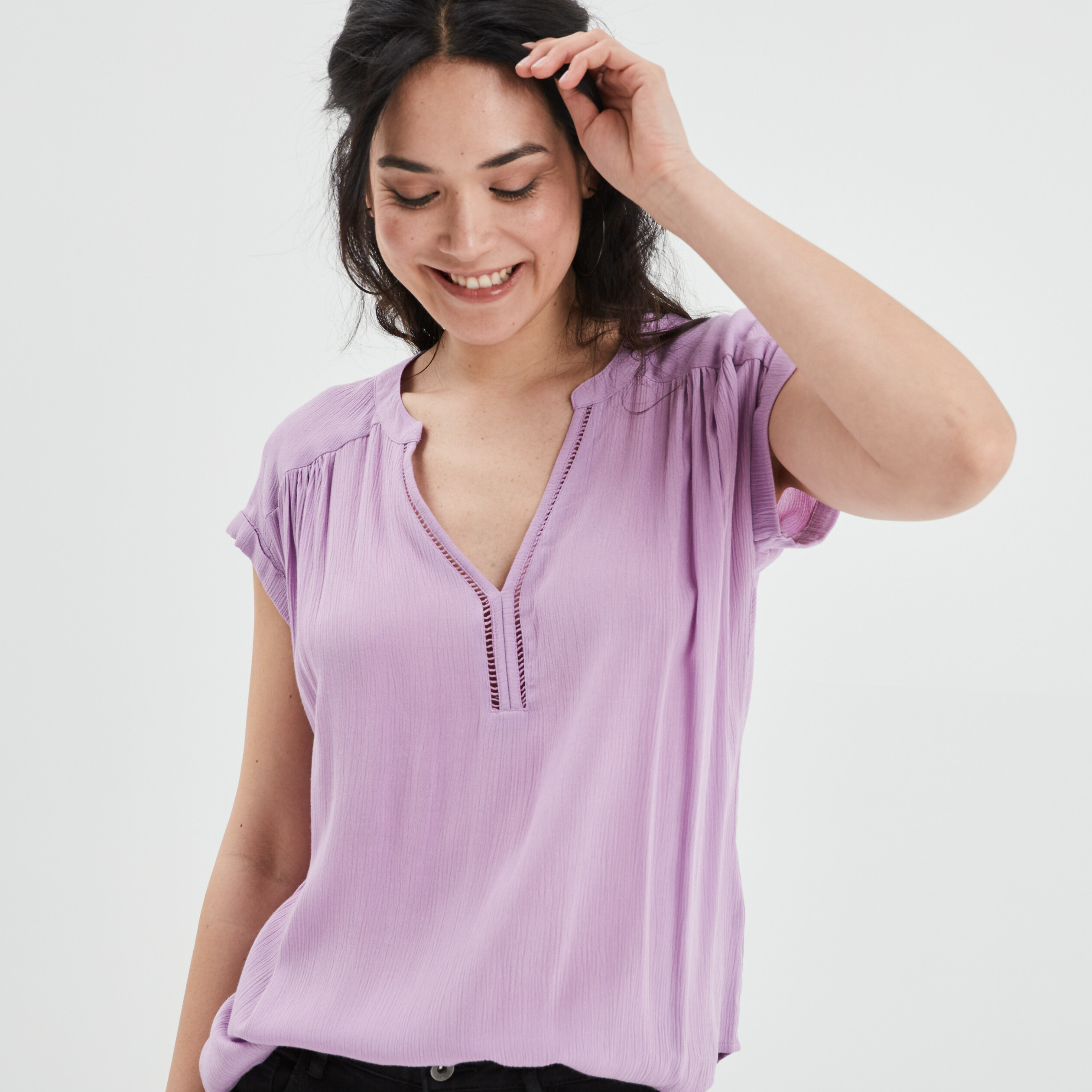 Blouse manches courtes violet clair femme | La Halle