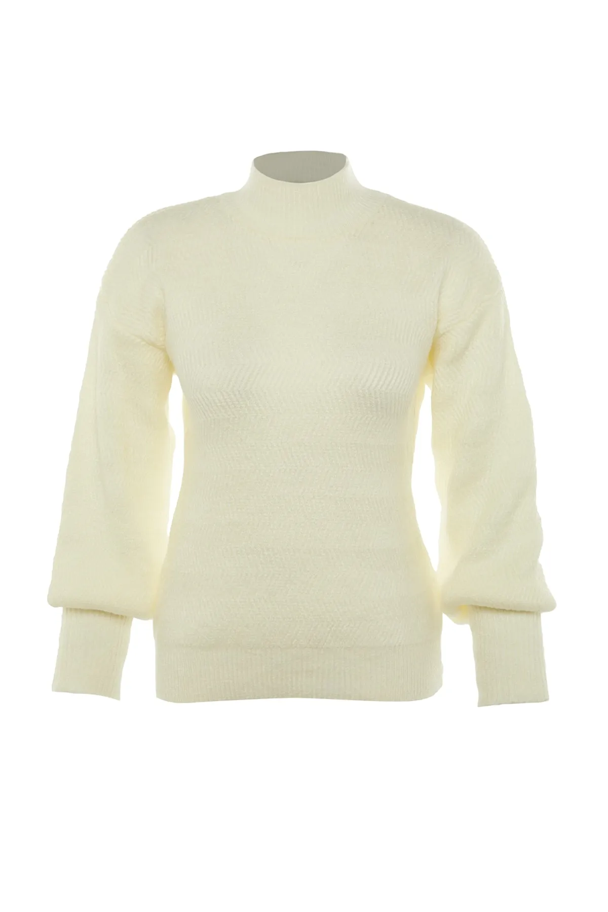 Trendyol Collection  Ecrufarbener, weich strukturierter Basic-Strickpullover TWOAW21KZ0204