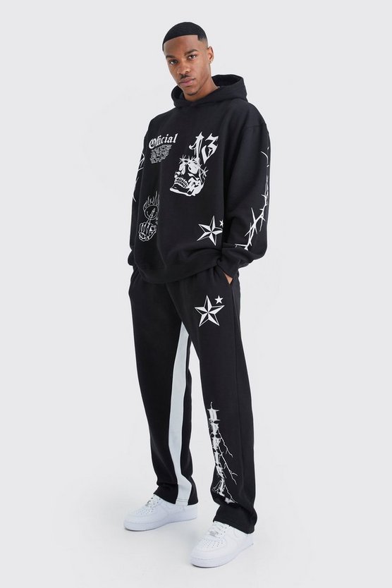 Oversize Trainingsanzug mit Graffiti-Print und Kapuze