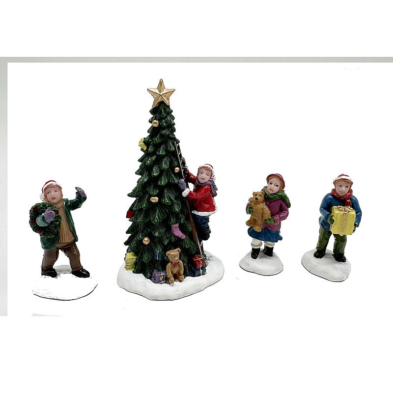Home Julelandsby 5 stk figurer, juletre m/barn