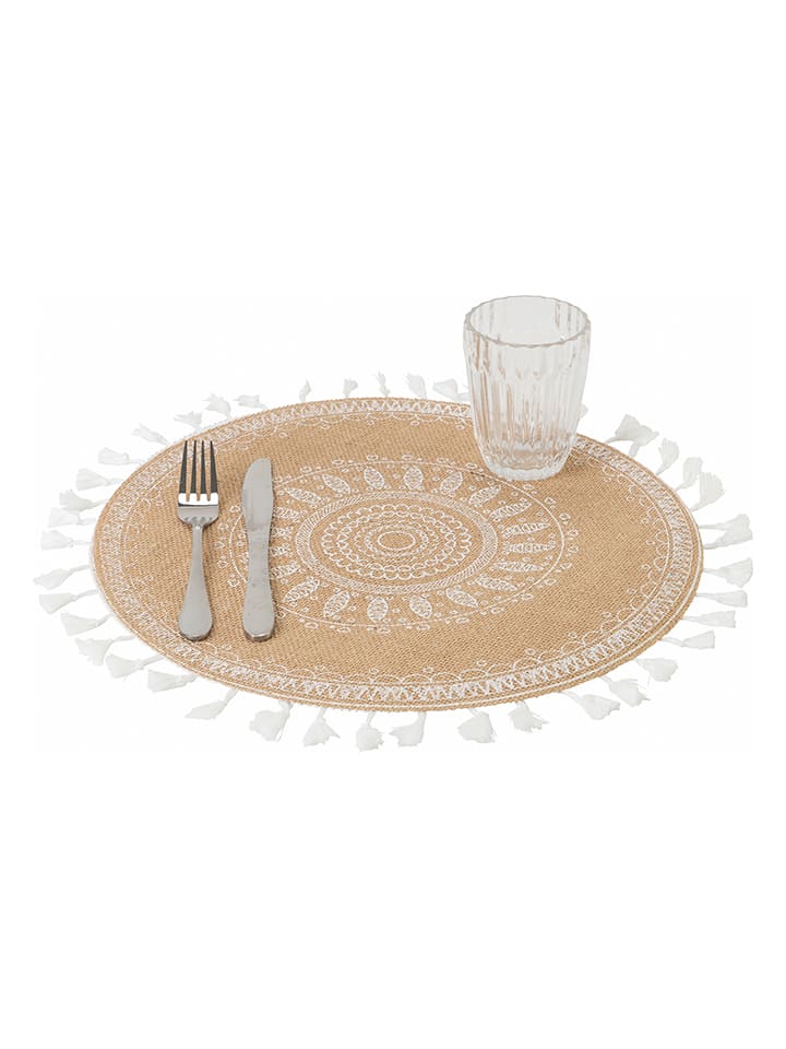 Villa d´Este 6er-Set: Tischsets in Natur/ Weiß - Ø 38 cm günstig kaufen onesize