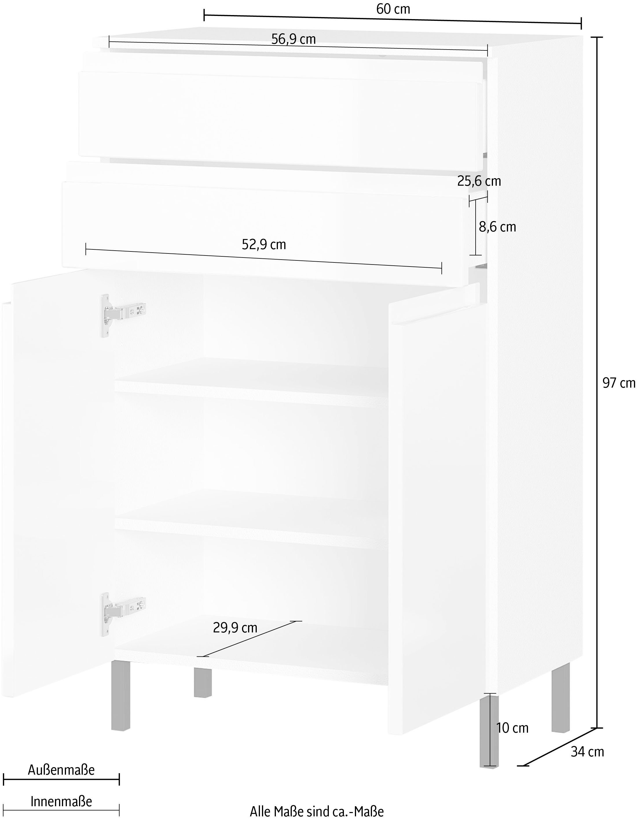GERMANIA Badkommode Scantic, Breite 60 cm, Badezimmerschrank, 2 Türen, 2 Schubkästen, Türdämpfer