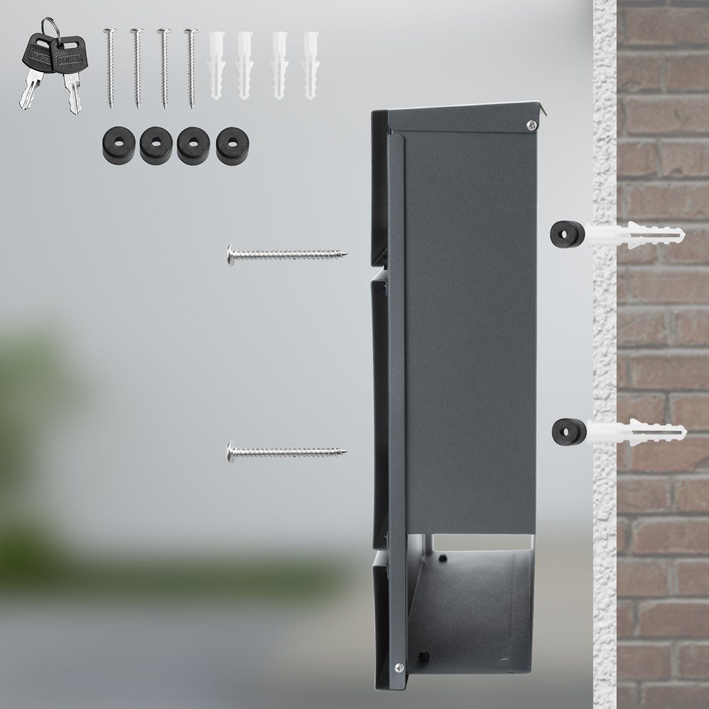 monzana Wandbriefkasten, Design Stahl mit Zeitungsfach Sichtfenster 2 Schlüssel
