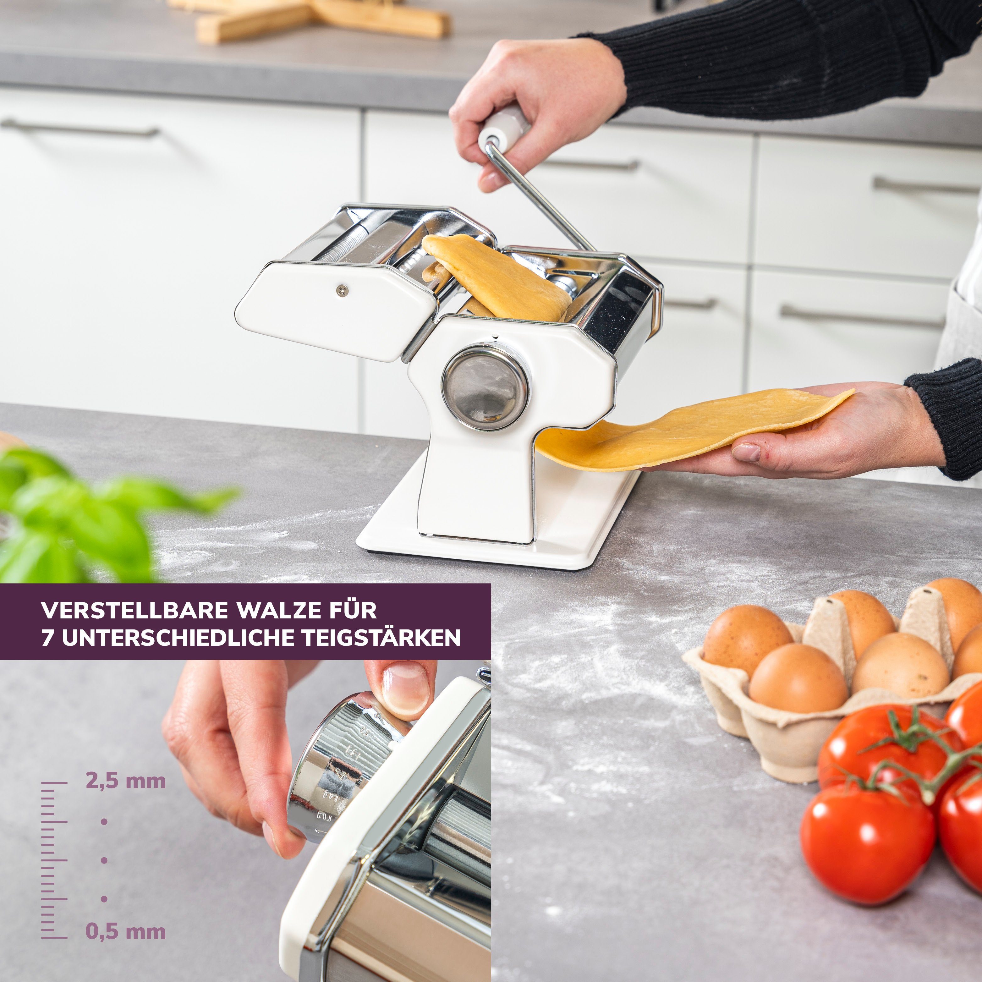 bremermann Nudelmaschine für Spaghetti, Pasta und Lasagne inkl. Nudeltrocker als Set, 7 Stufen, Edelstahl