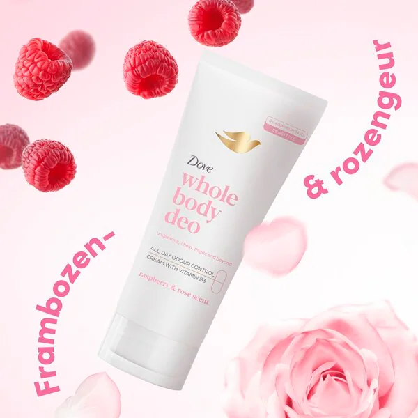 Cremă deodorantă Dove pentru întregul corp cu zmeură și trandafir 75 ml