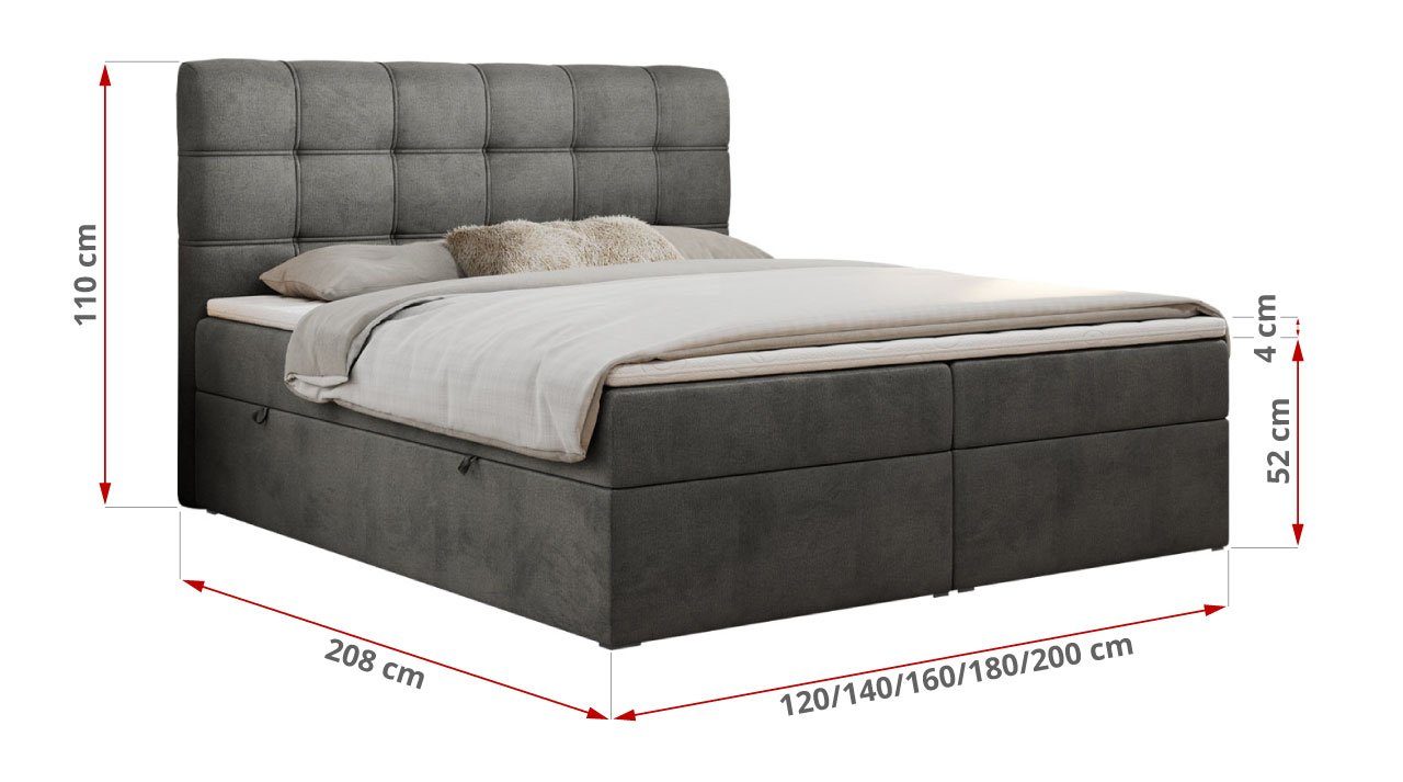 MKS MÖBEL Boxspringbett FAST, 160x200 cm, zwei Bettkasten, Velvet Stoff, Matratze und Topper