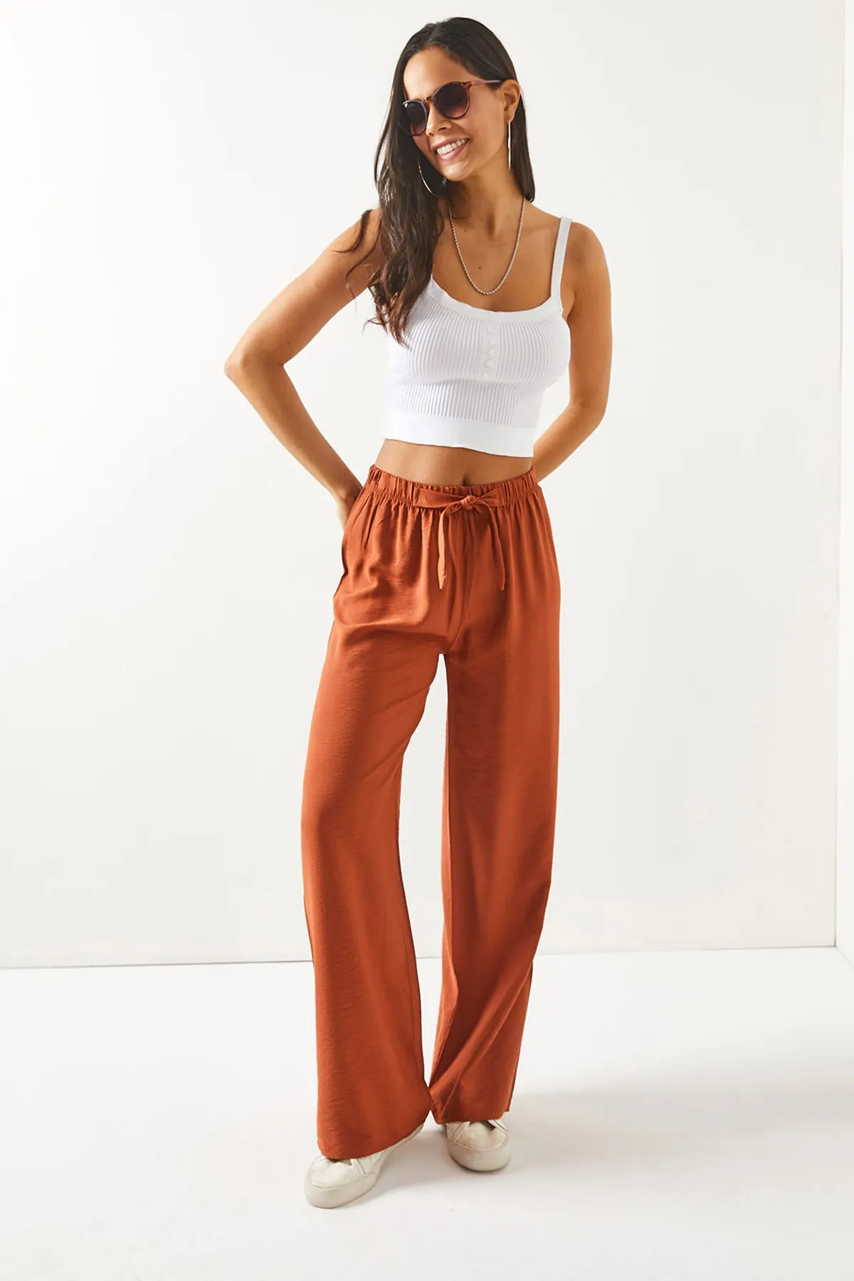 Olalook  Damen-Palazzo-Ayrobin-Hose mit Zwiebelhautgürtel und elastischem Bund PNT-19000200