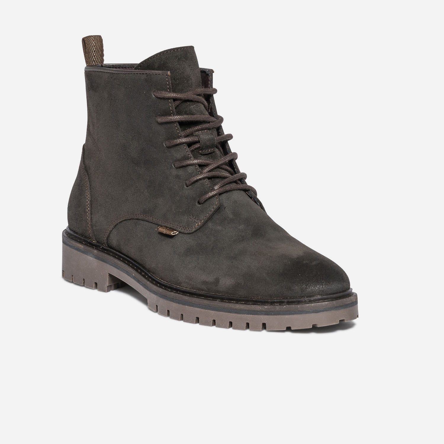Boots à lacet marron foncé en cuir velours