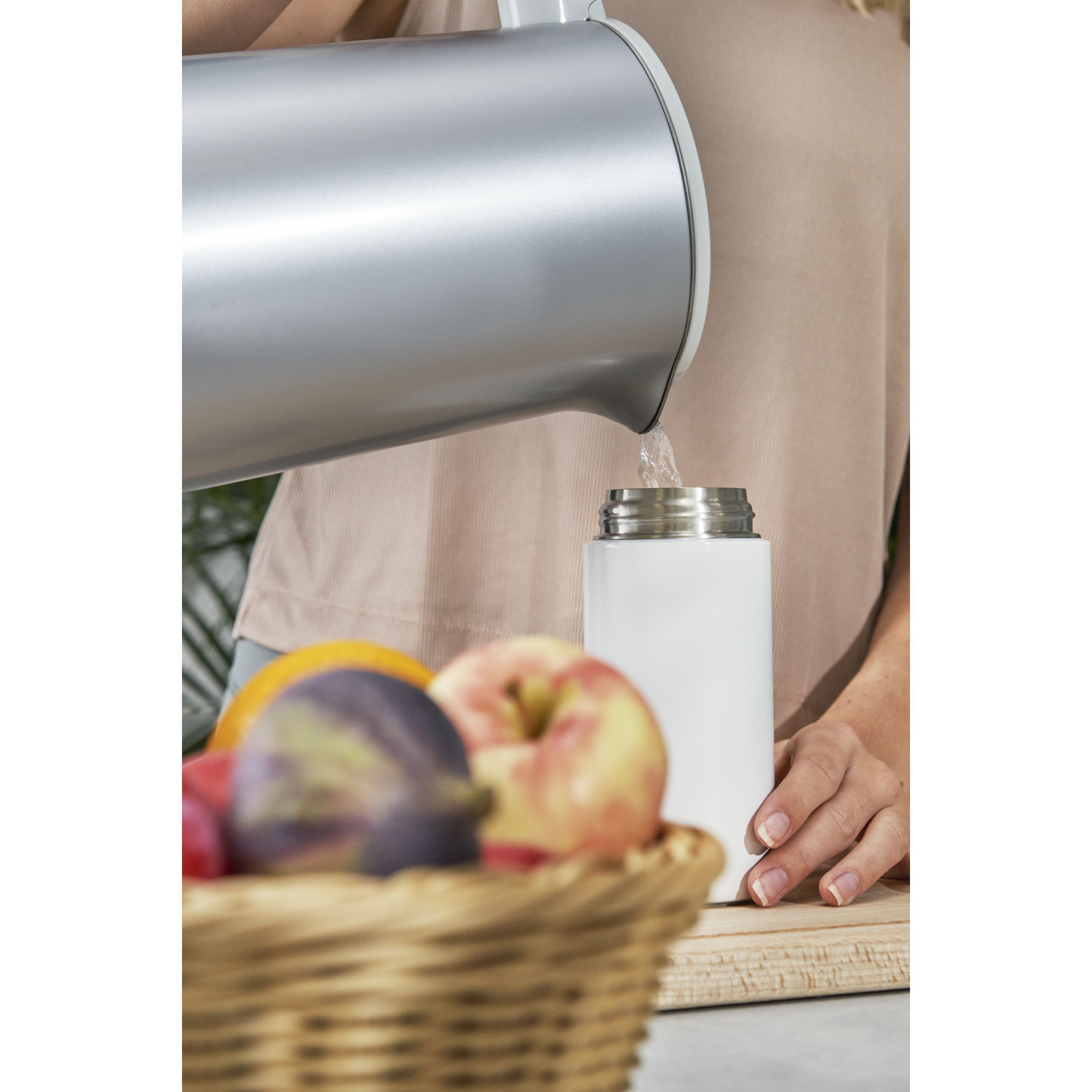 Isolierflasche für Tee & Infused Water, 420 ml, Edelstahl, Weiß-grau
