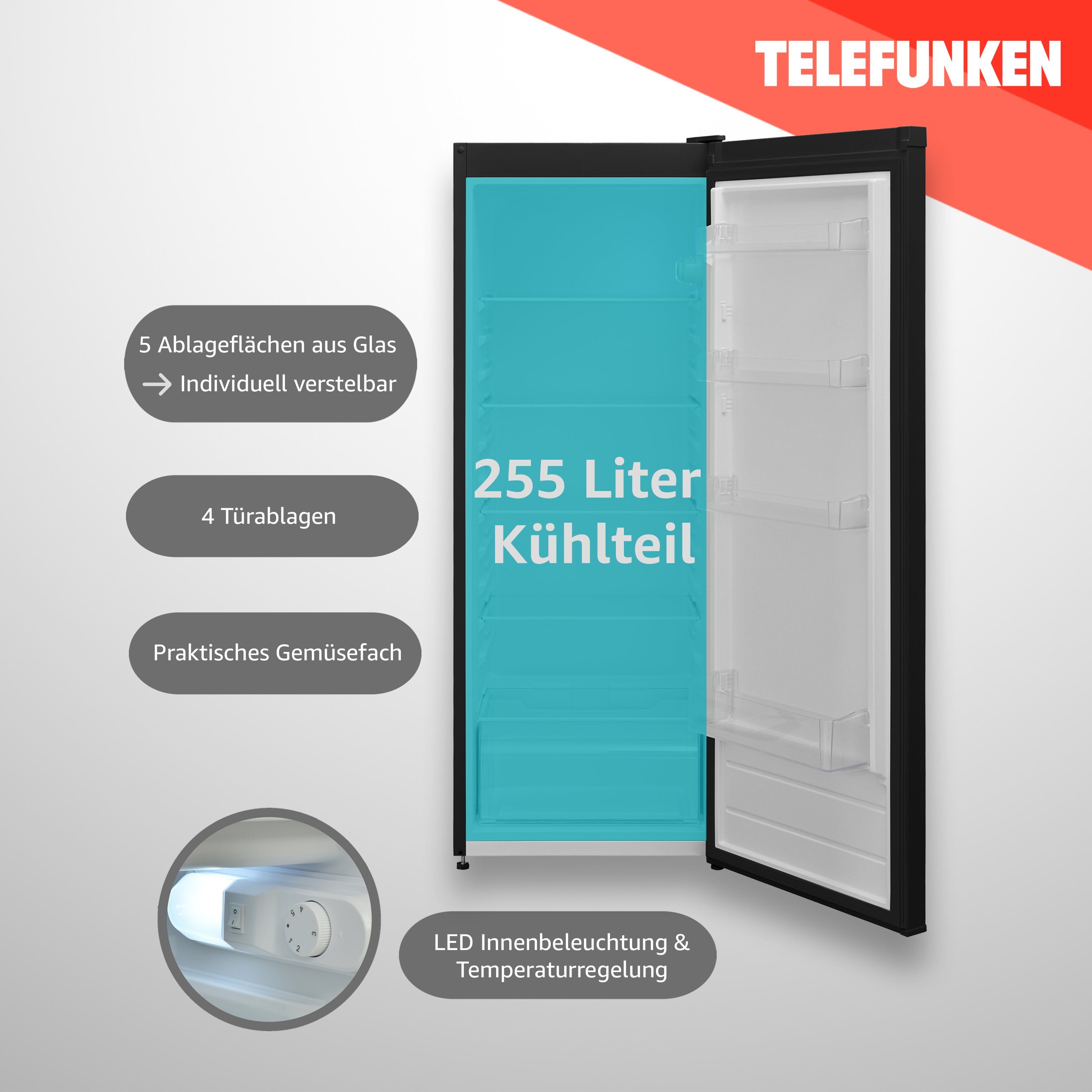 Telefunken Kühlschrank KTFK265EDI, 145.5 cm hoch, 54 cm breit, 255 Liter, ohne Gefrierfach, Standkühlschrank groß, freistehend