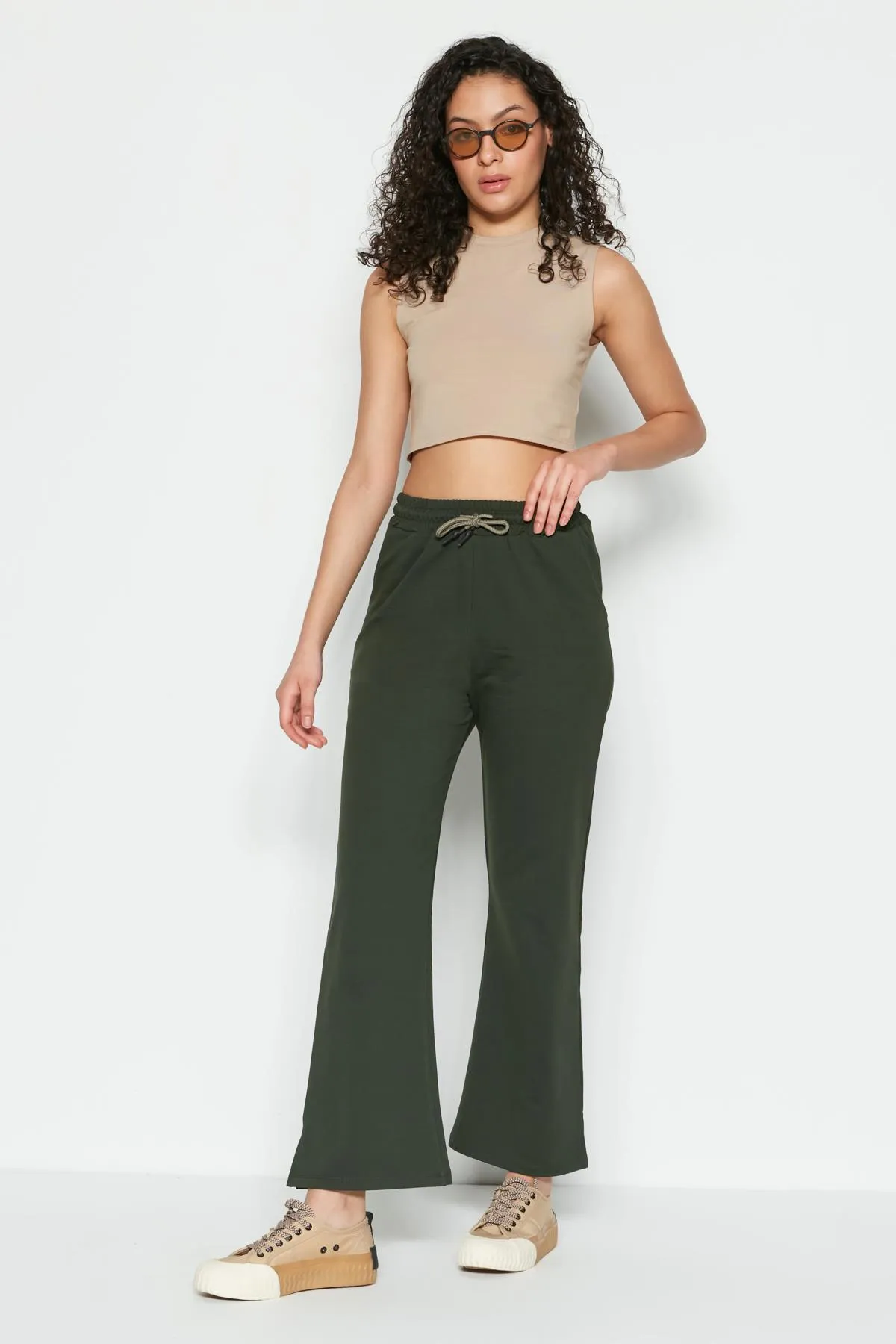 C&City  Jogginghose mit Schlitz und ausgestelltem Bein, 741 Khaki
