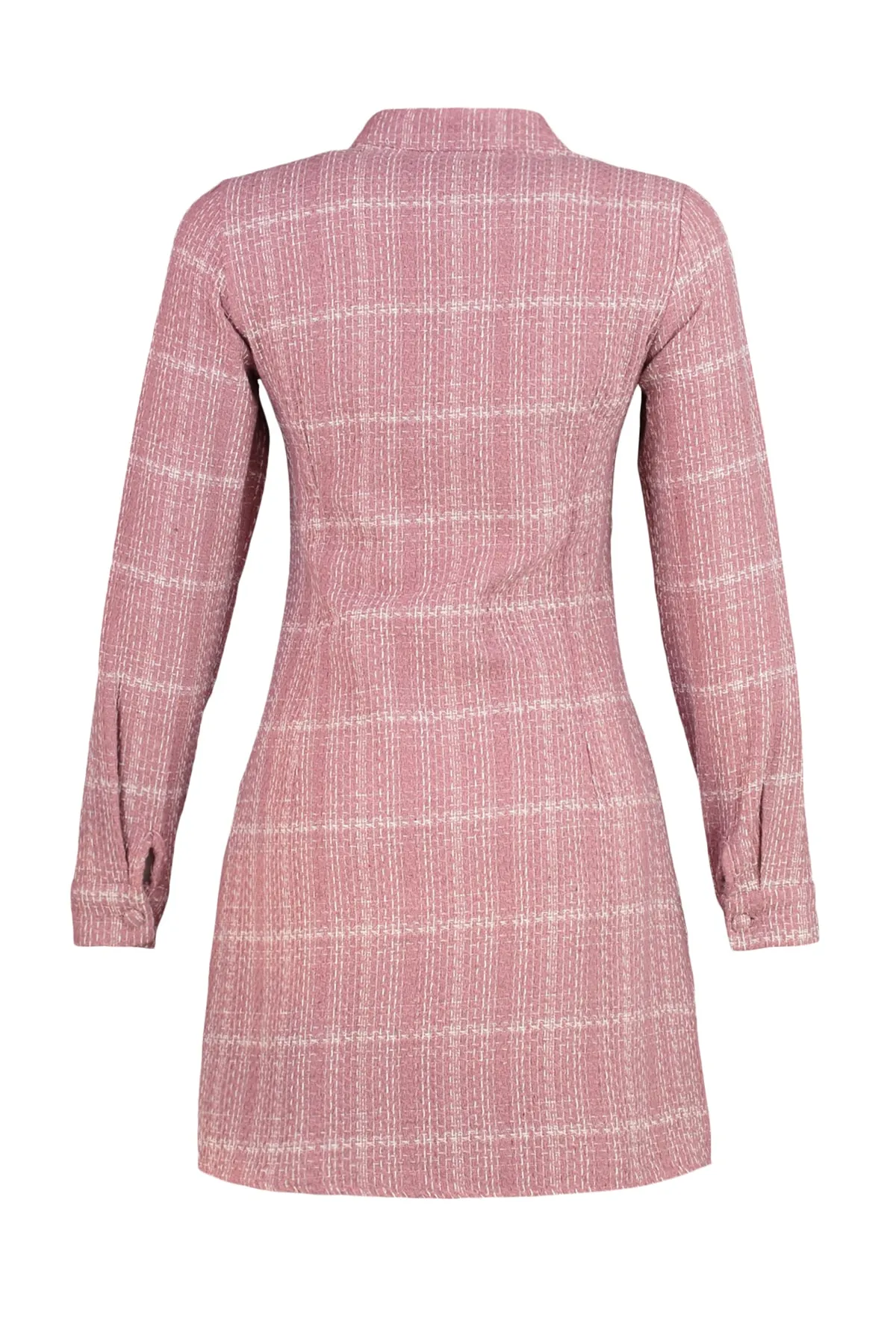 Trendyol Collection  Rosafarbenes Tweed-Webkleid mit Reißverschluss und Taschendetail TWOAW23EL00478