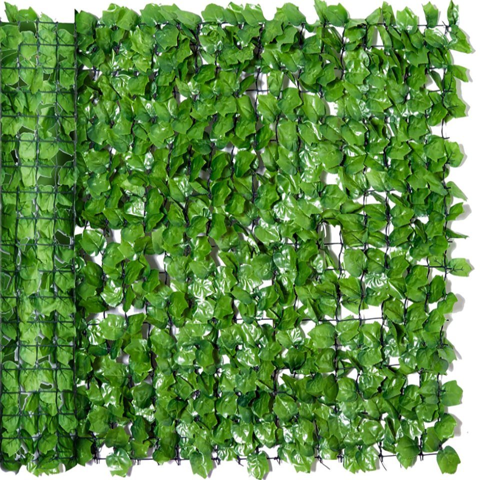 BlingBin Balkonsichtschutz Künstliche Hecke, Balkon, Blätter Sichtschutz 100x300cm (Efeu Blätter)