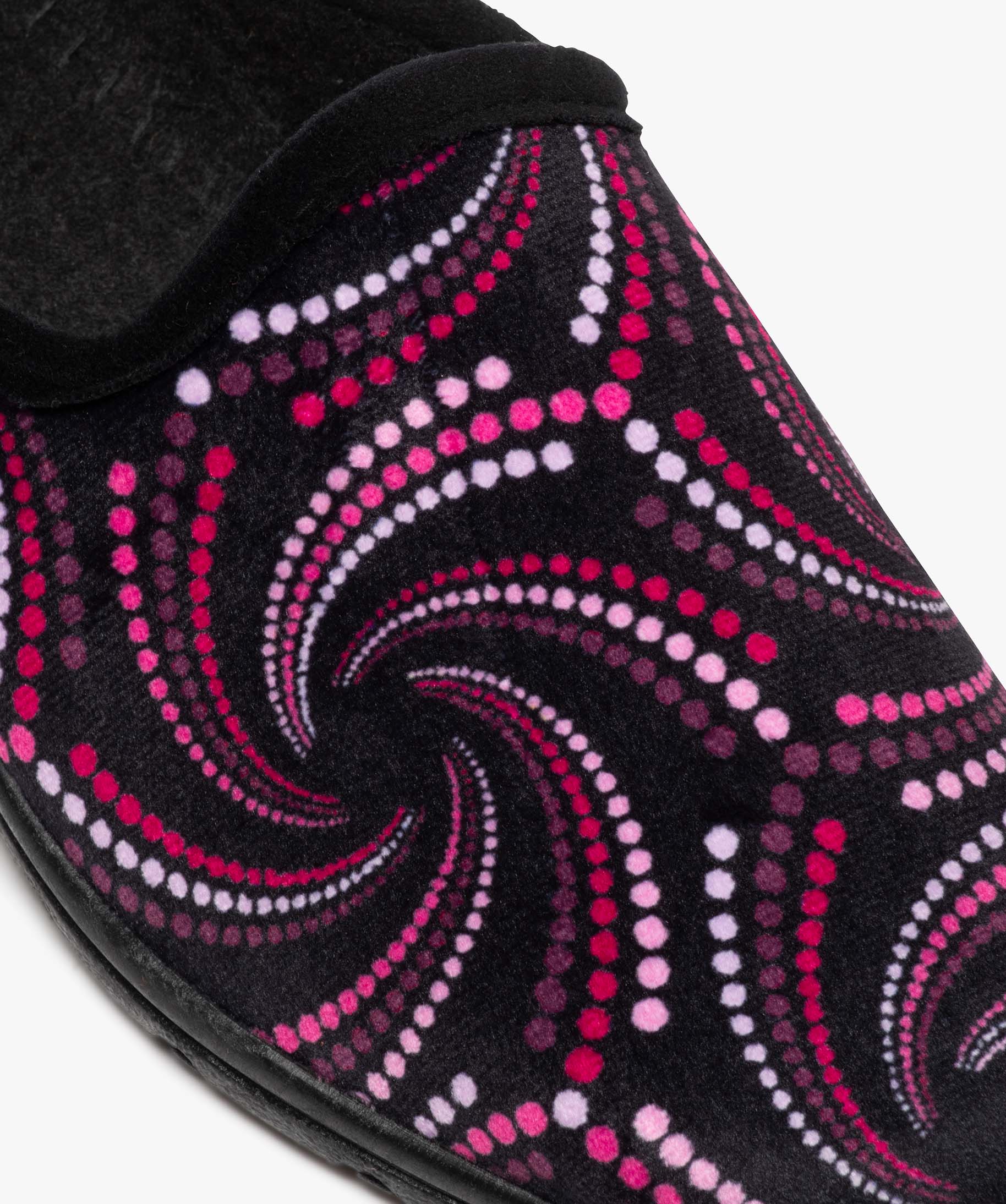 Pantoufles femme mules confort en velours ras imprimé violet | GEMO
