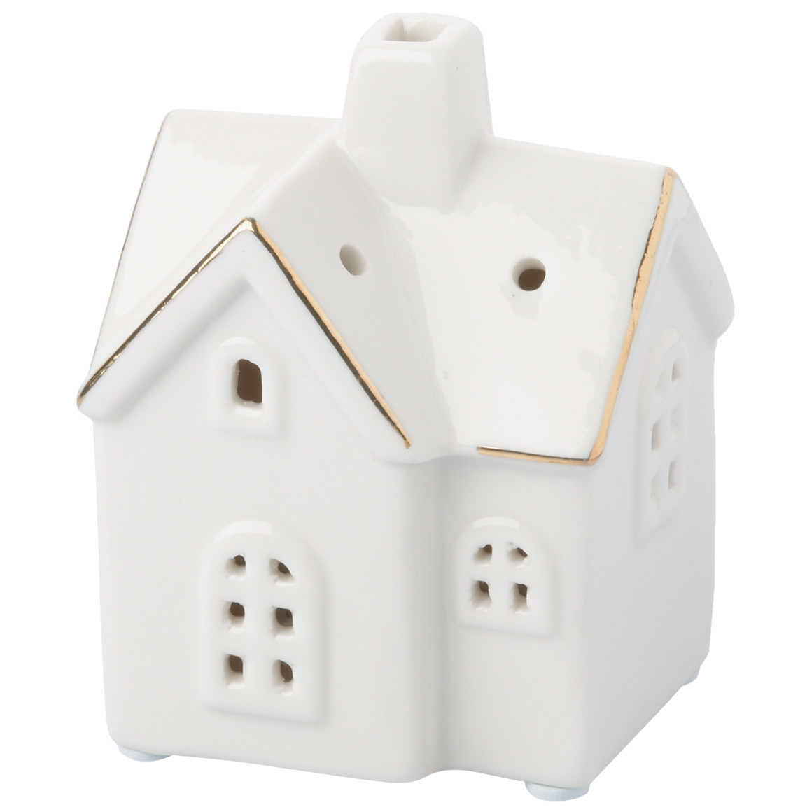 Kleines LED-Deko-Haus aus Keramik weiss