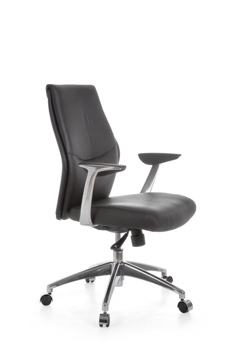 Amstyle Chefsessel SPM1.142 (Echtleder Schwarz, Bürostuhl XXL 120 kg Modern), Schreibtischstuhl Drehbar, Drehstuhl mit Armlehne