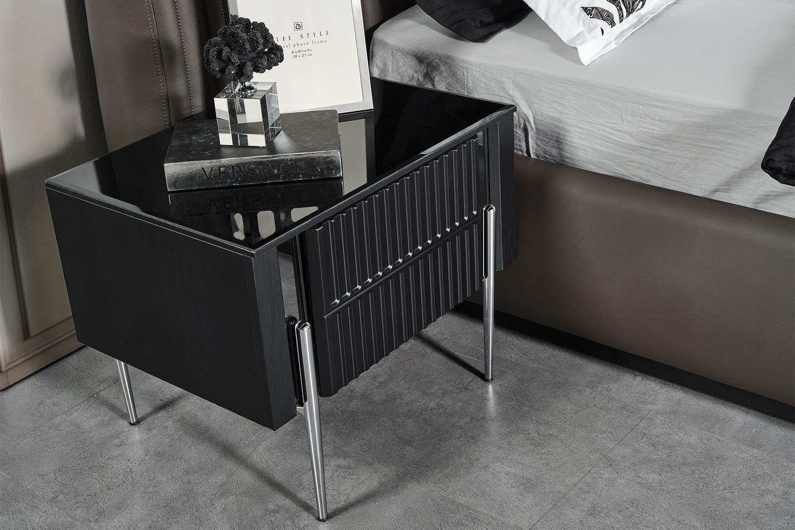 JVmoebel Schlafzimmer-Set Designer Schlafzimmer Möbel Luxus Doppelbett 2x Nachttische Edle, (3-St., Bett, 2x Nachttisch), Made in Europa