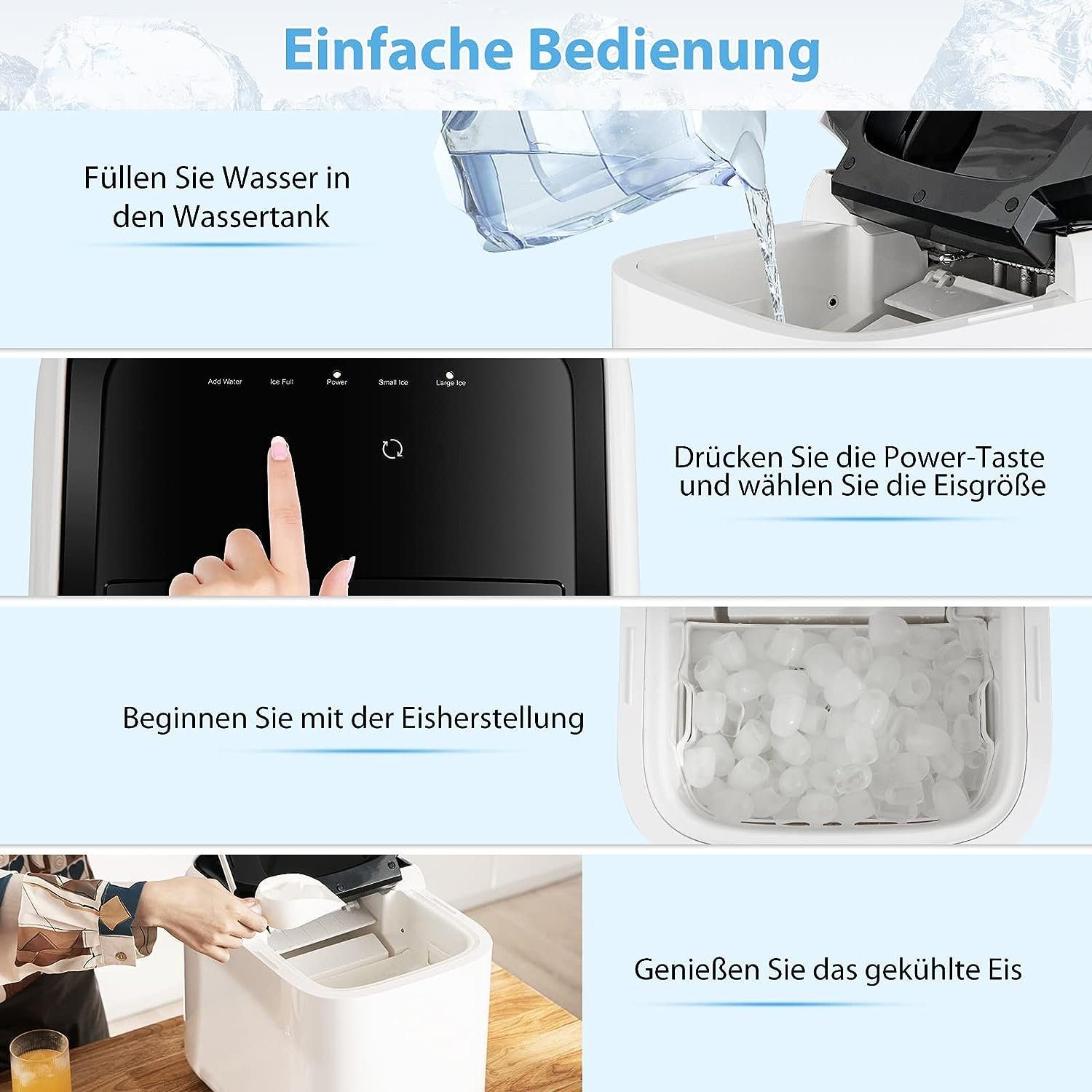 KOMFOTTEU Eiswürfelmaschine, 15 kg/24H, mit 2 Würfelgrößen, 2L Wassertank