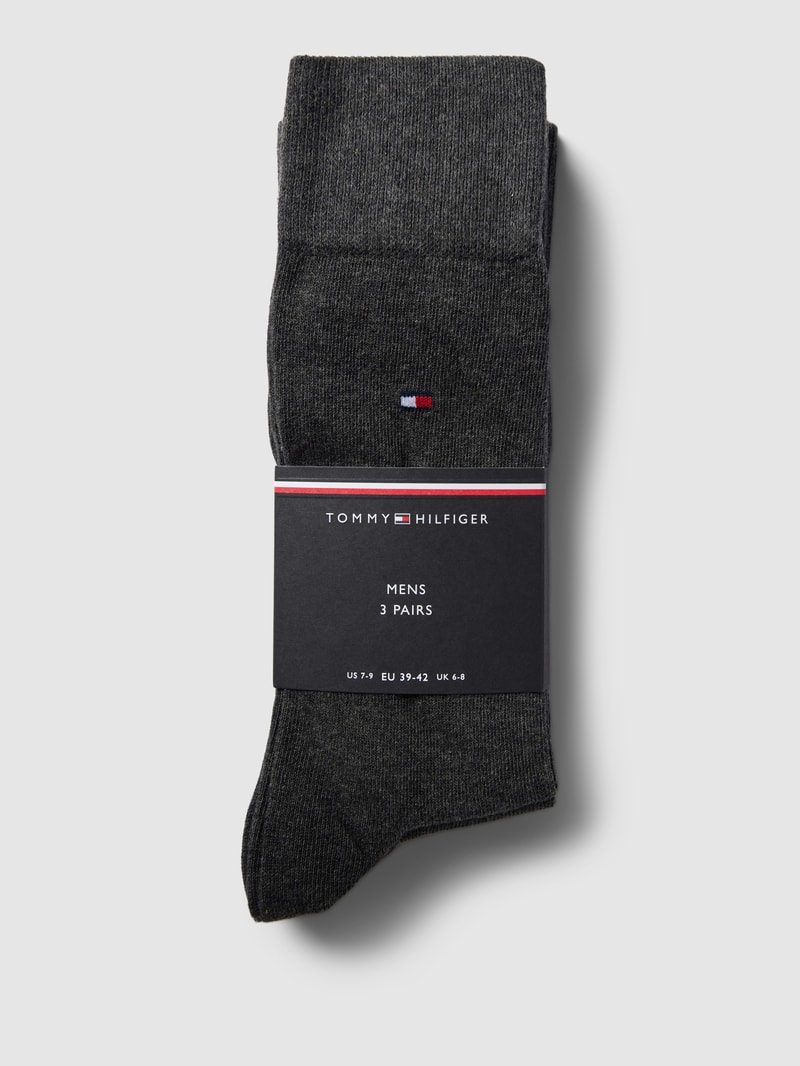 Socken mit Label-Details Modell 'Uni' im 3er-Pack in mittelgrau meliert
