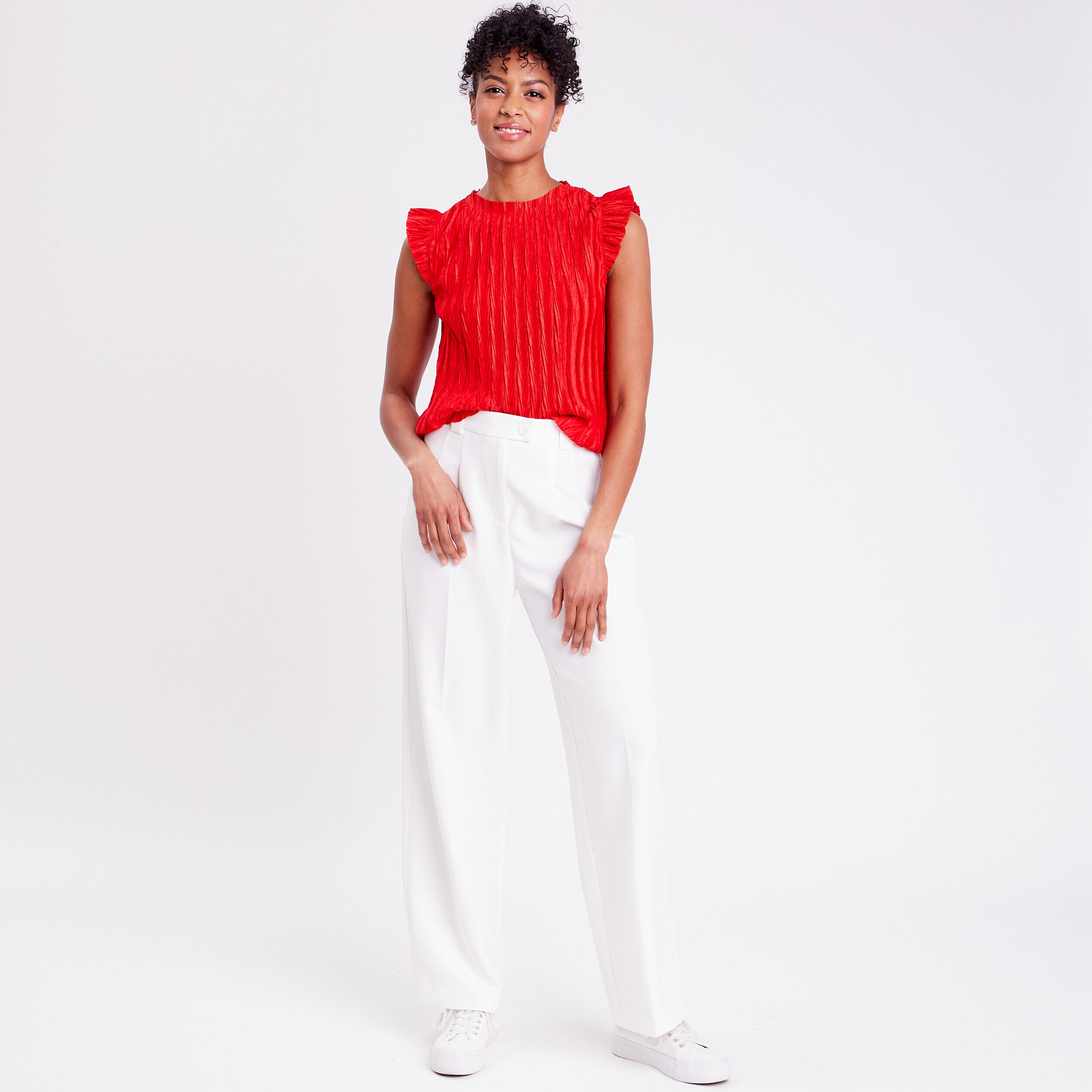 T-shirt manches courtes plissé rouge femme | Cache Cache