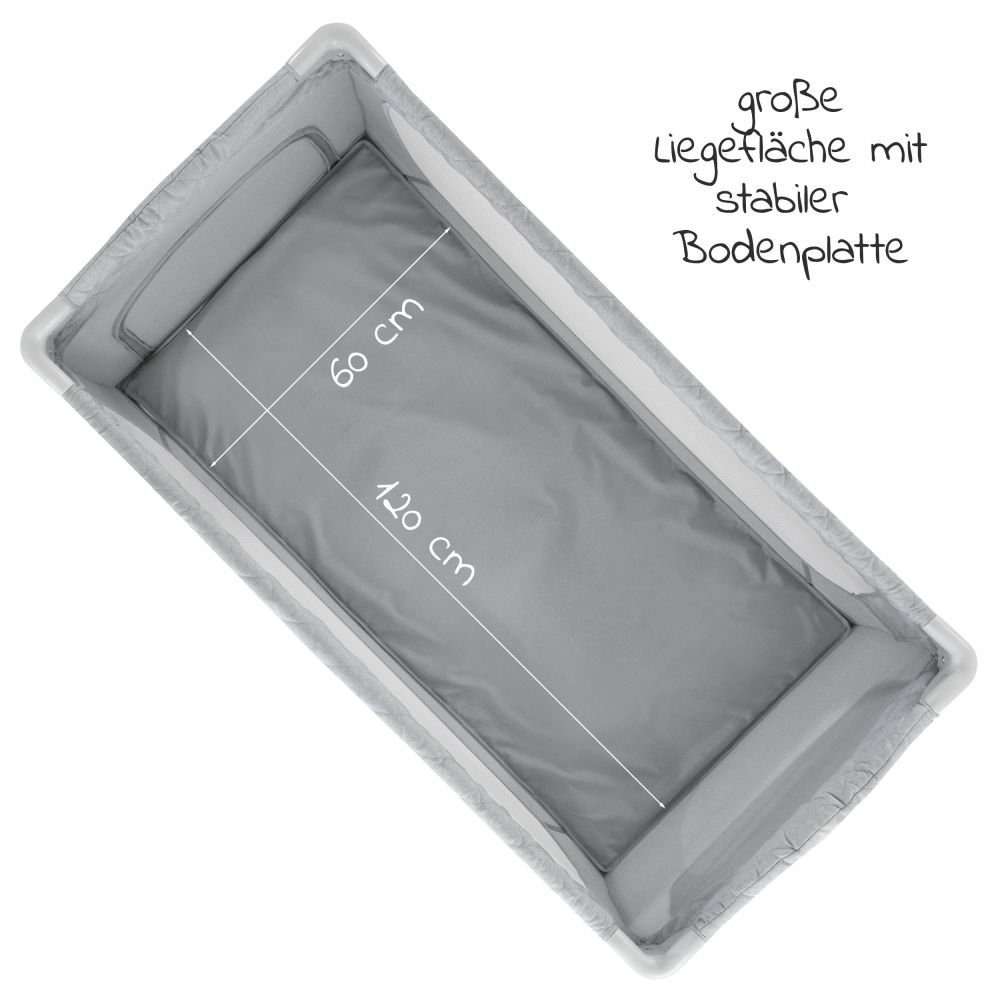Hauck Baby-Reisebett Play'n Relax Center - Quilted Grey, 7-tlg., mit Matratze, Moskitonetz, Neugeborenen-Einsatz, Wickelauflage