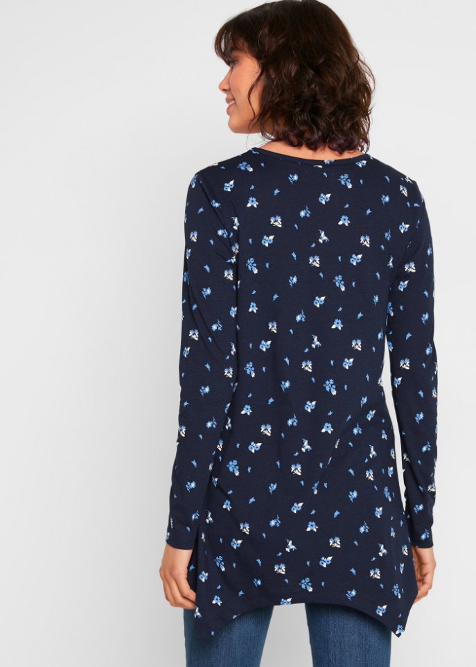 Bedrucktes Zipfel-Shirt mit V-Ausschnitt