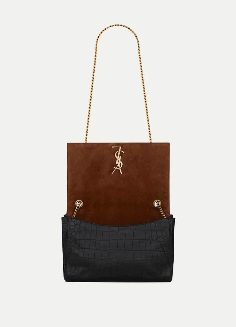 Saint Laurent Kate Medium - Käännettävä vasikannahkainen olkalaukku krokotiilikuvioinnilla