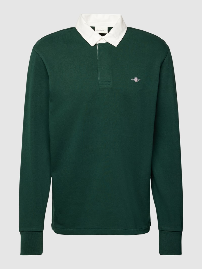 Sweatshirt mit Polokragen Modell 'SHIELD' in dunkelgrün