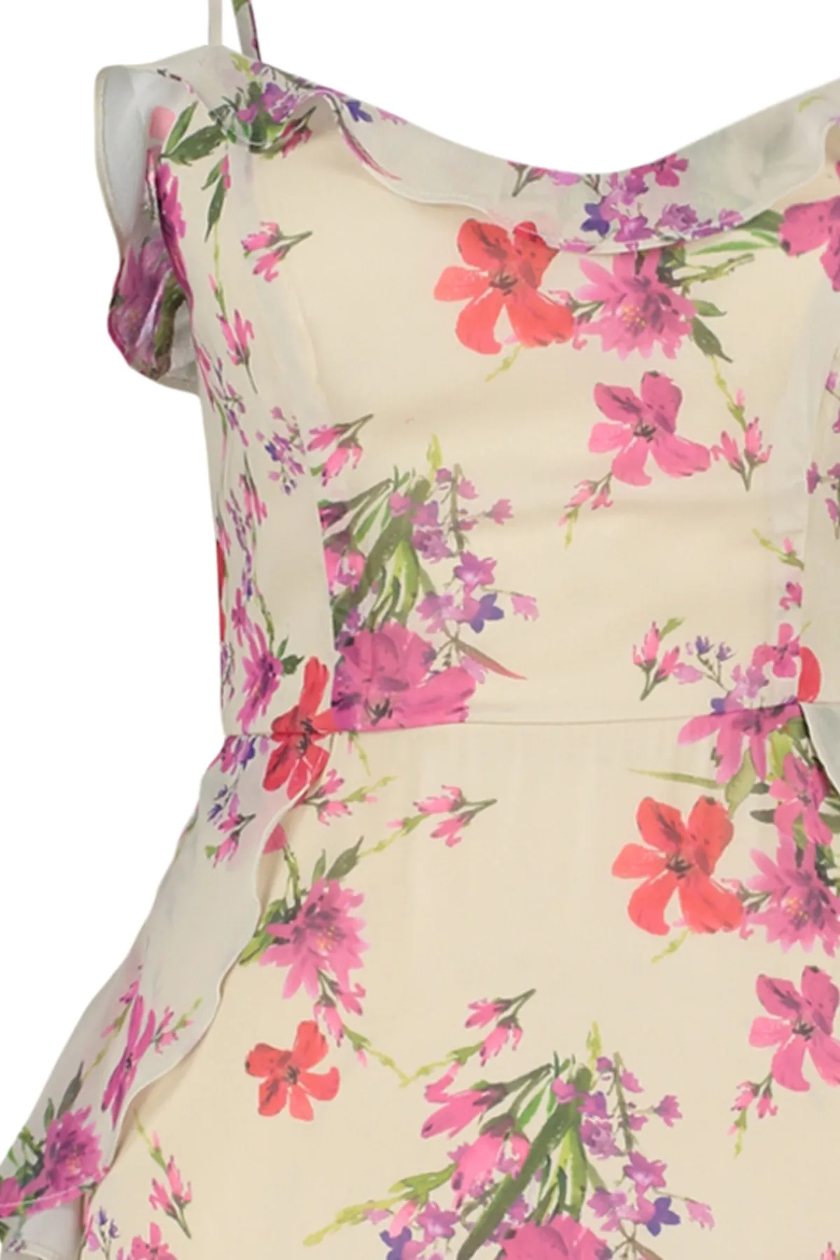 Trendyol Collection  Beigefarbenes, gewebtes A-Linien-Minikleid mit Volant und gefüttertem Blumendruck TWOSS20EL1267