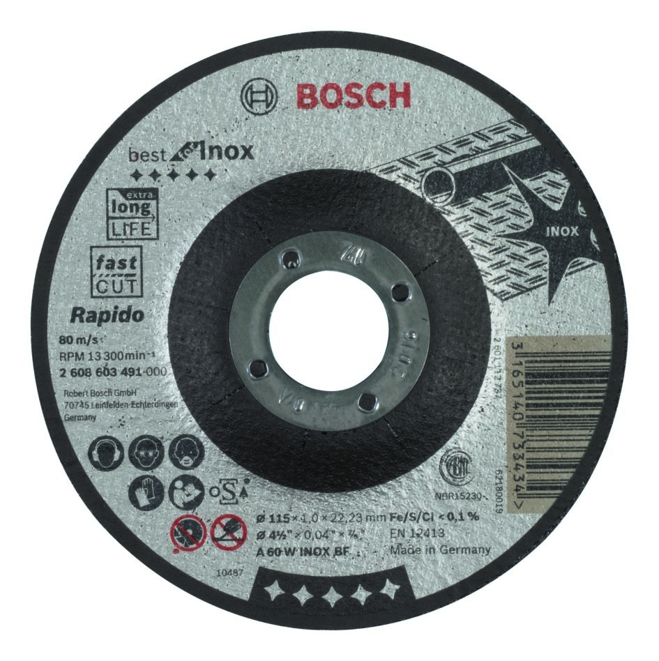 Bosch Blue Zubehör 2608603491 Gebogene Trennscheibe, ideal für Edelstahl – Rapido A 60 W Edelstahl BF, 115 mm, 1 mm