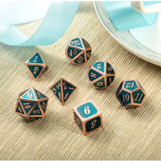 Metal & Enamel Dice Set Teal & Copper (7)