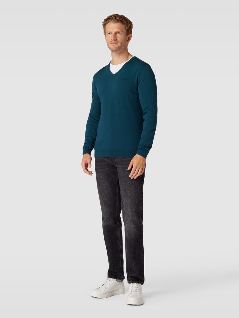 Strickpullover mit V-Ausschnitt Modell 'SEASONAL' in petrol