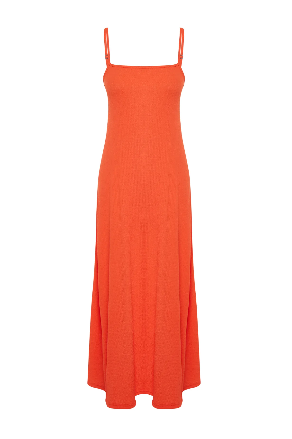 Trendyol Collection  Rotes A-Linien-Strick-Maxikleid mit quadratischem Kragen und Strukturmuster TWOSS24EL00060