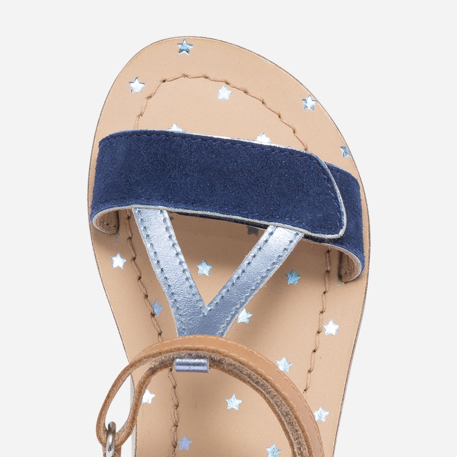 Sandale bleue et camel en cuir à semelle étoilée