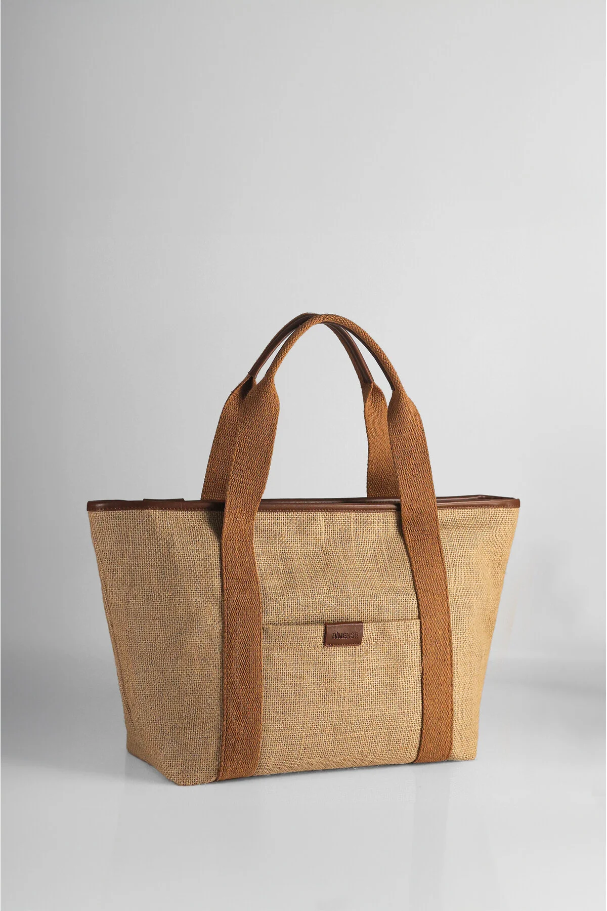 Rimense  Hand- und Schultertasche aus Strohjute in Hellbraun mit Säulenfutter