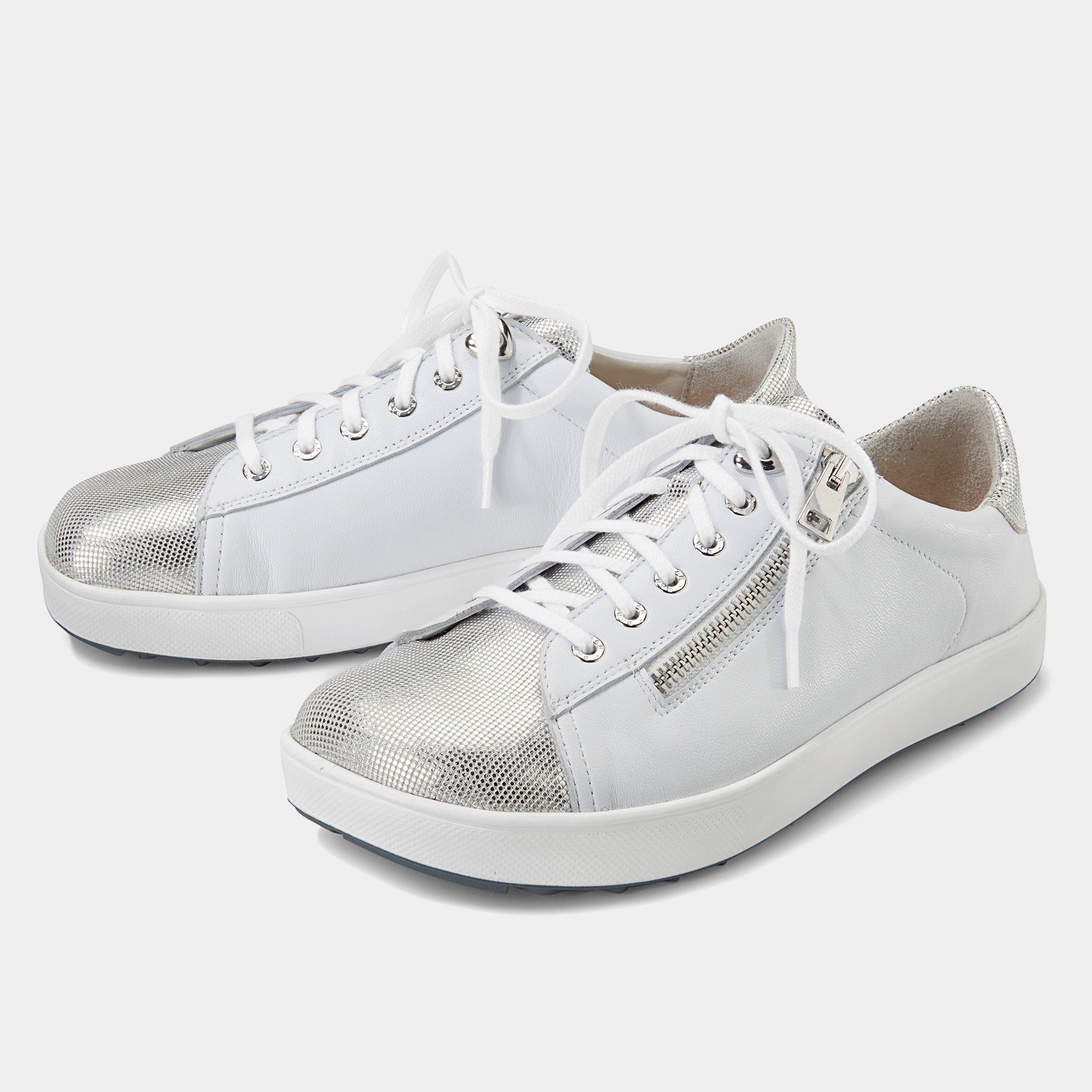 BÄR Damenschuh - Modell Margot in der Farbe Weiß/Silber Sneaker Aus echtem Leder