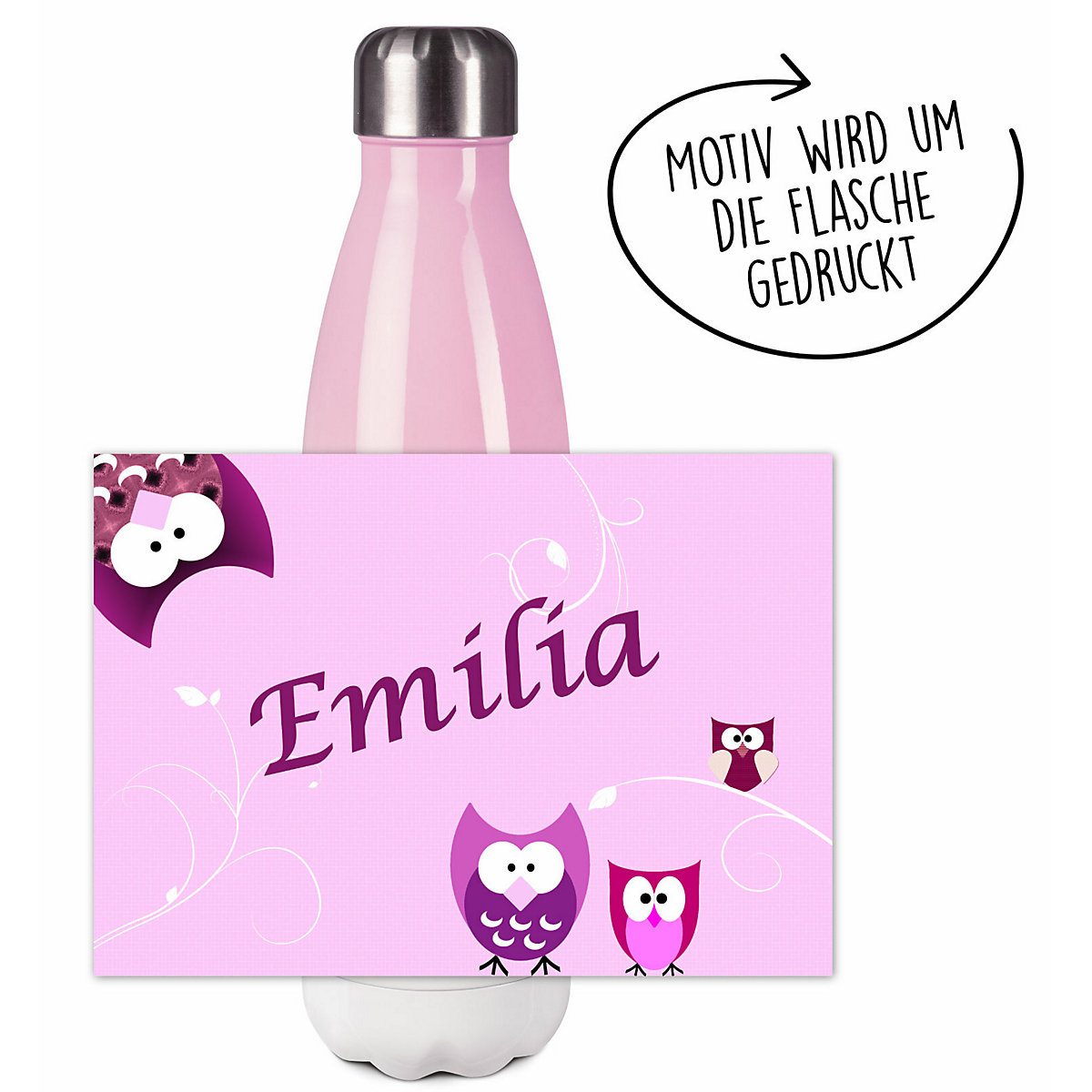 Edelstahl Kinder Thermoflasche / Trinkflasche bunt Eule Farbe rosa Spülmaschinenfest, Auslaufsicher, Bruchfest, Doppelwandig, Für Heißgetränke geeignet, Mit Deckel, Isoliert