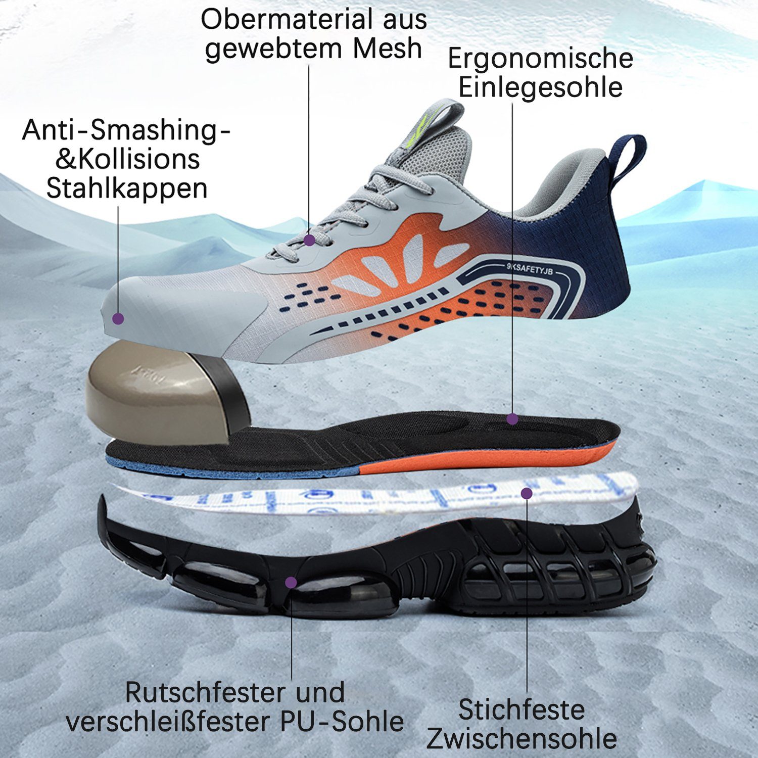 TOPMELON Stahlkappenschuhe mit Schnell trocknendes Futter Sicherheitsschuh