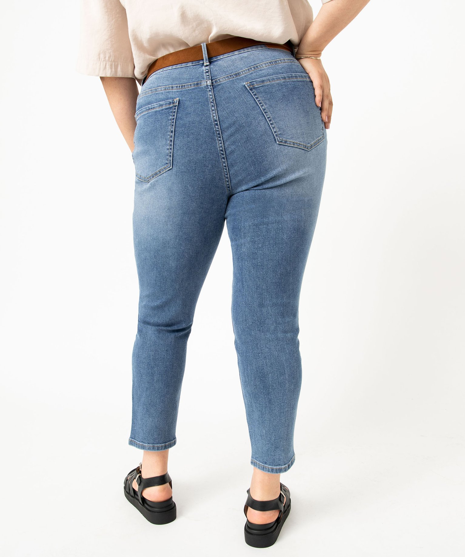 Jean slim 7/8e avec ceinture femme grande taille denim | GEMO