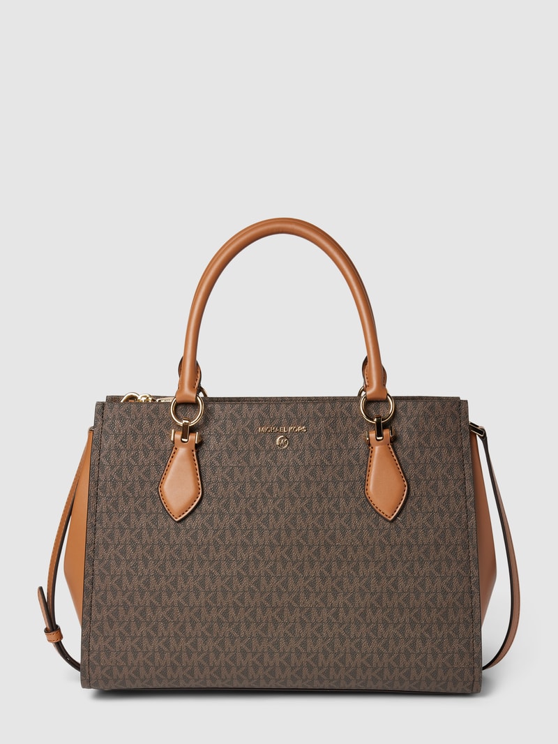 Tote Bag mit Label-Print Modell 'MARILYN' in mittelbraun