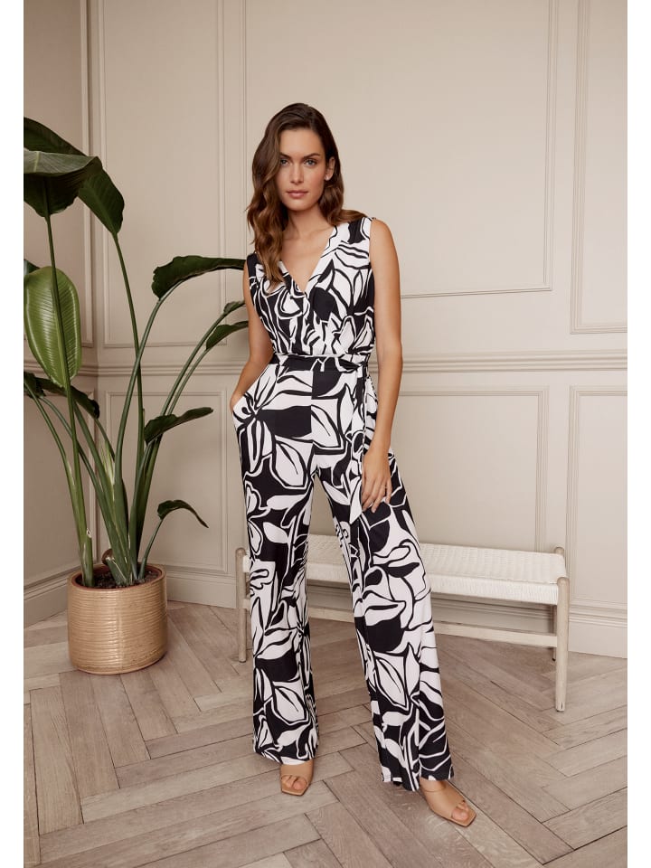 Vera Mont Jumpsuit mit Bindegürtel in Black/Nature günstig kaufen
