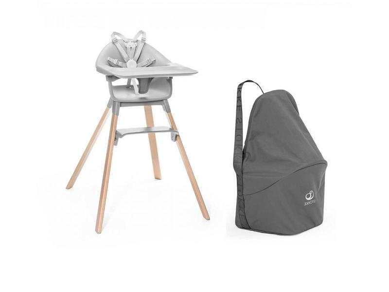 Chaise haute Stokke Clikk gris et sac de transport