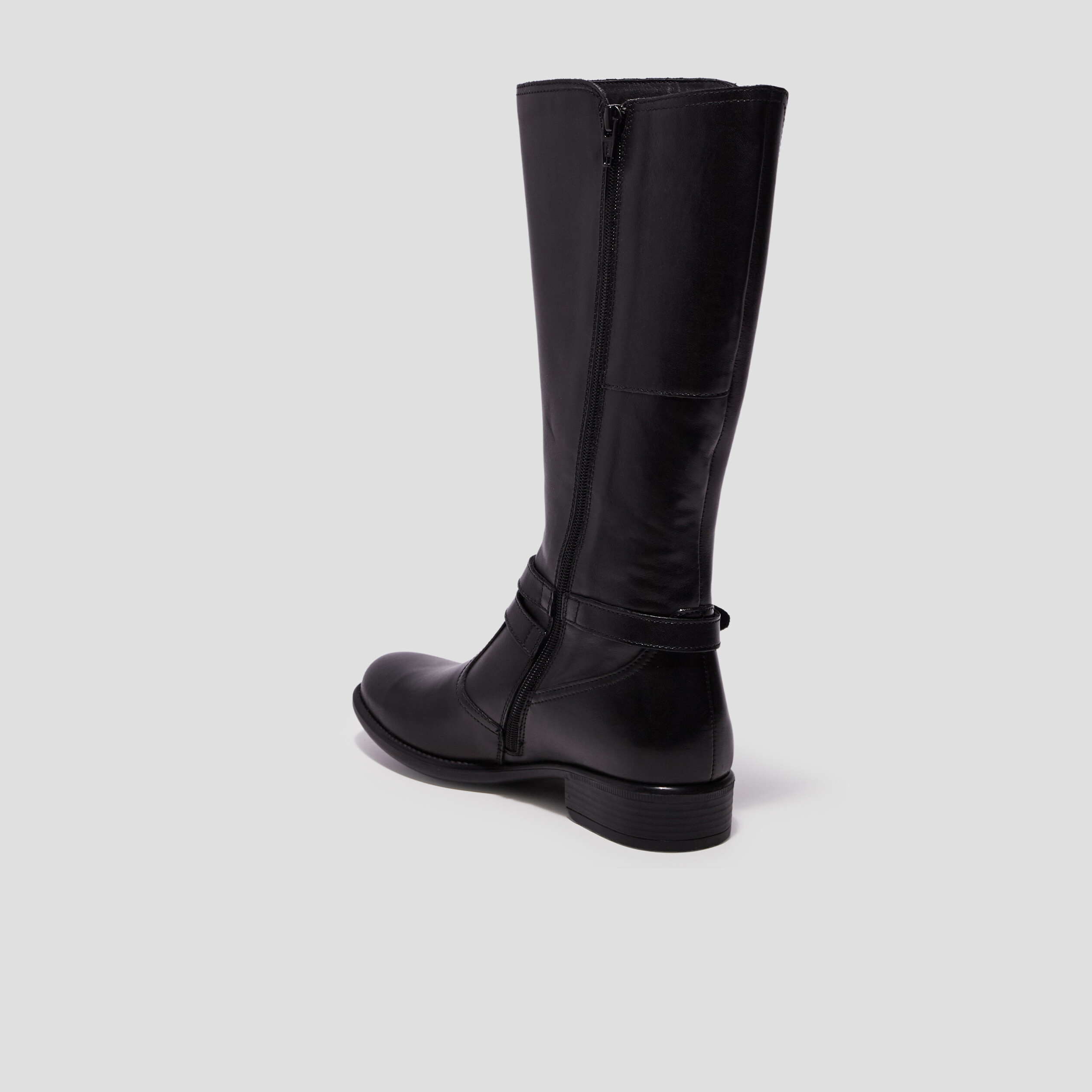 Bottes zippées en cuir avec brides noir fille | La Halle